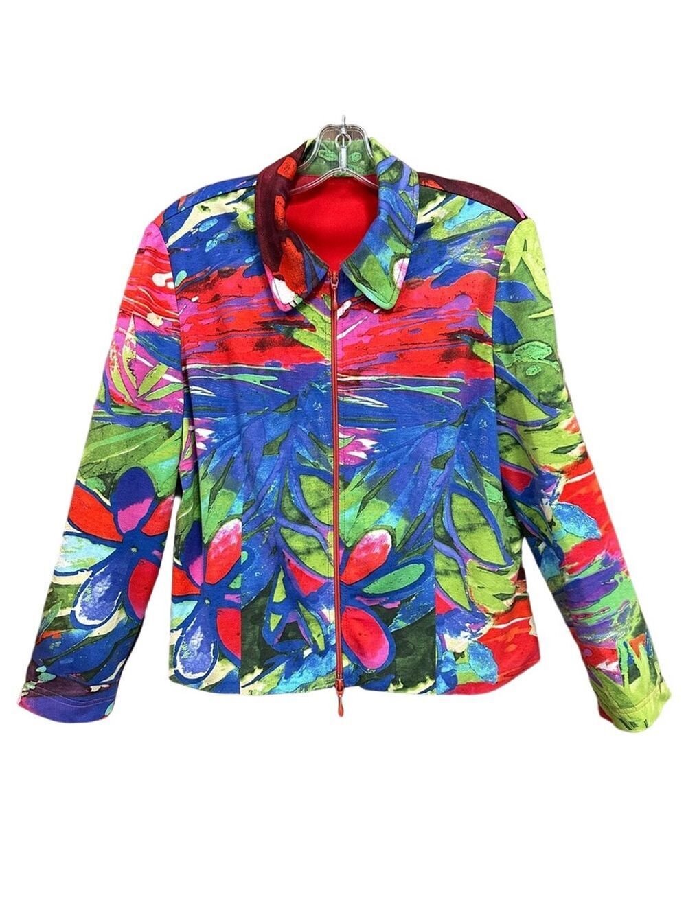 Joseph Ribkoff bright zip jacket Size 12 Womens collared soft jersey abstract